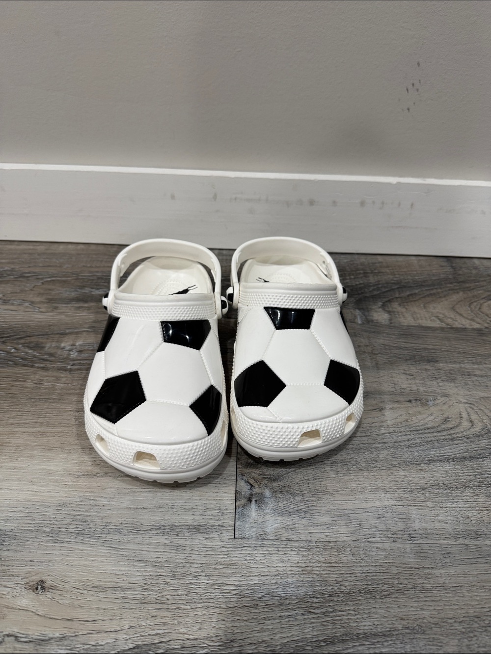 CROCS Kids White and Black Soccer-Print Clogs